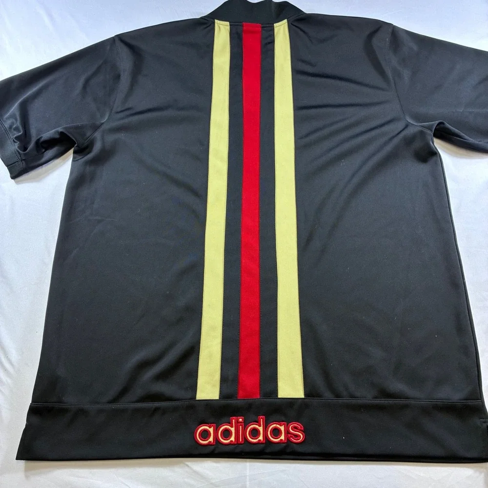 VTG Adidas Y2K Men Large Black Red Gold Stripe Snap Henley Jersey Shirt
